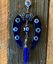 Load image into Gallery viewer, Evil Eye Horseshoe Wall Hanging Charm