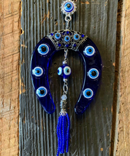 Load image into Gallery viewer, Evil Eye Horseshoe Wall Hanging Charm
